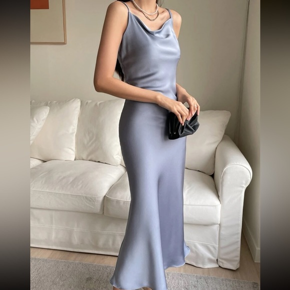 Blue Draped Cami Dress - Picture 5 of 10